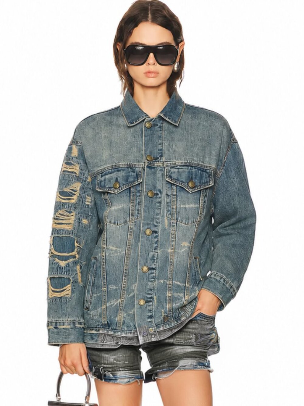 R13 Distressed Selvedge Denim Trucker Jacket